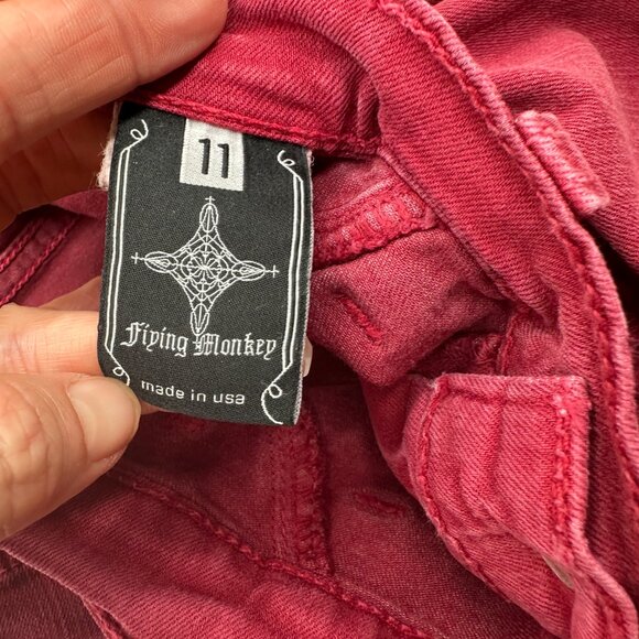 EUC Flying Monkey Womens Juniors Red Denim Jeans Stretchy Size 11 - Picture 4 of 5